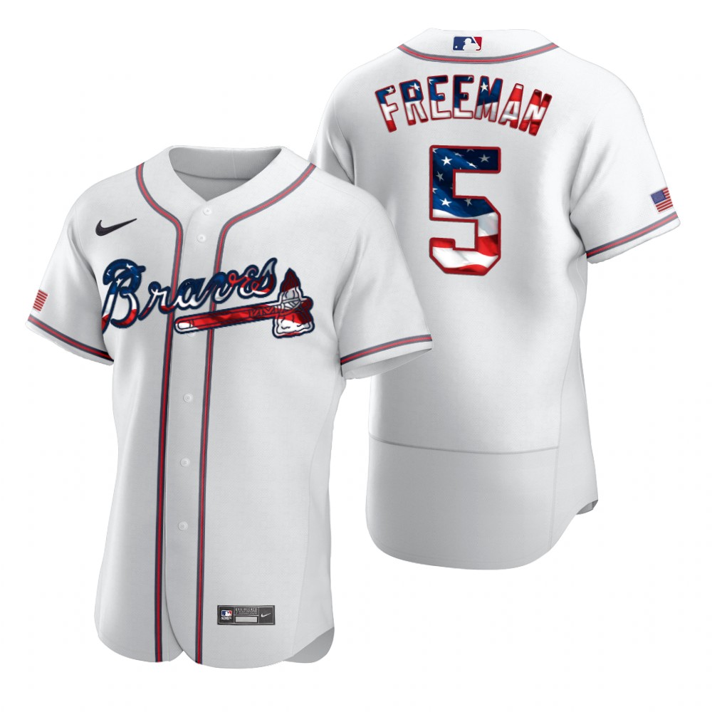 Atlanta Braves #5 Freddie Freeman Men Nike White Fluttering USA Flag Limited Edition Authentic MLB Jersey->atlanta braves->MLB Jersey